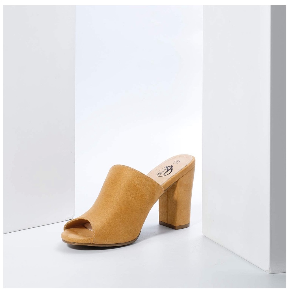 Chunky High Heel Mules Peep Toe Slide Sandals - Picture 4 of 5